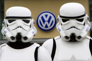 Greenpeace stormtroopers target VW at their head office in Milton Keynes. Volkswagen is using its huge political muscle to lobby against key environmental laws.